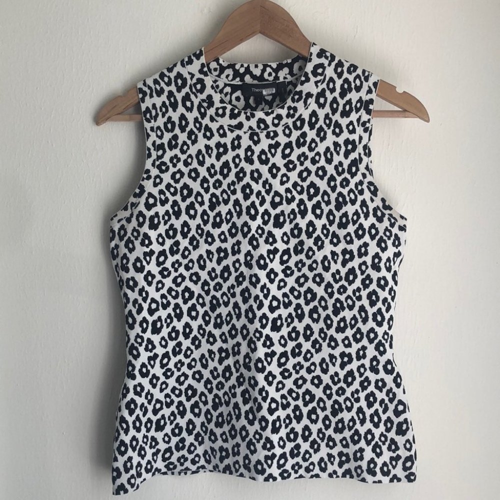 Theory Black and White Leopard Print Blouse